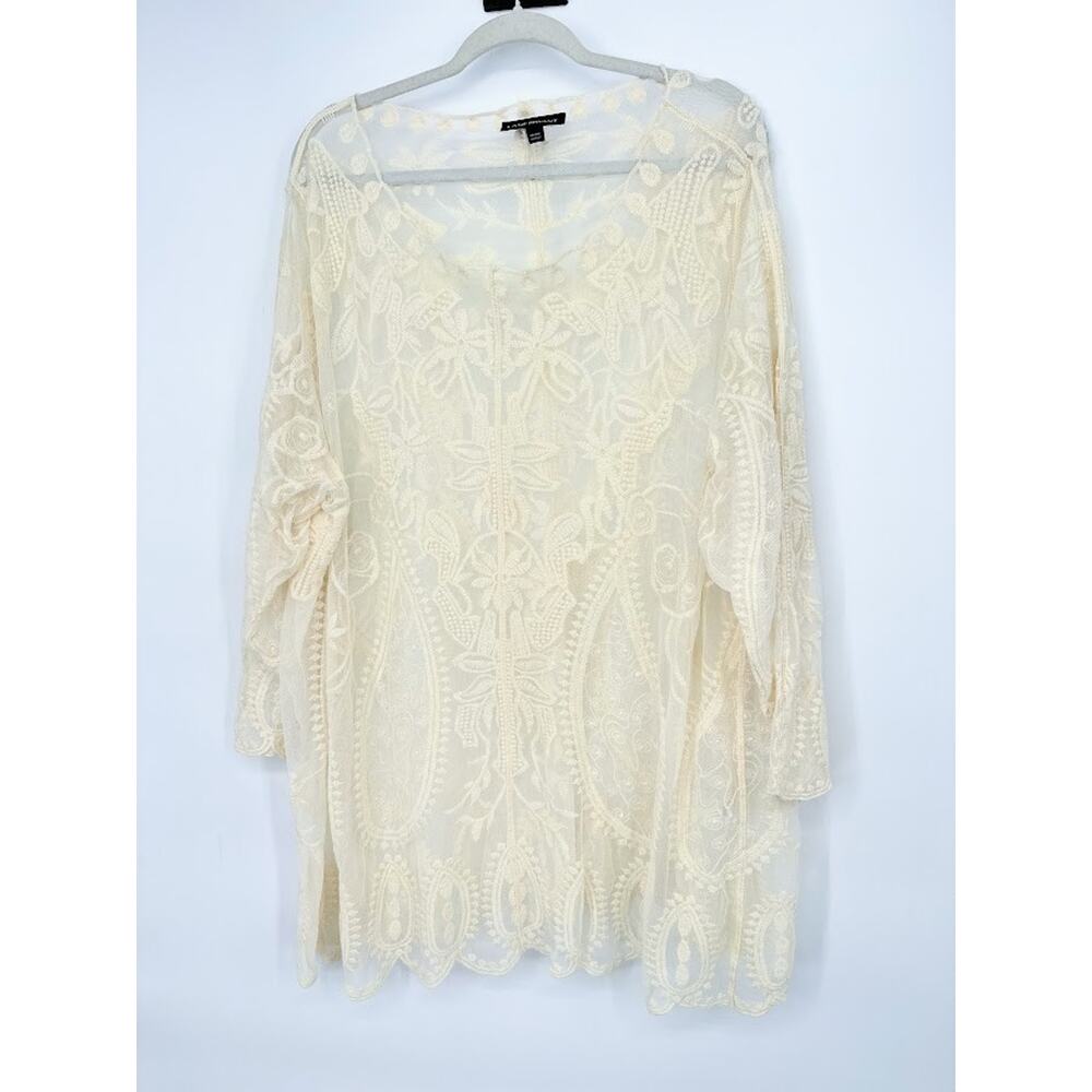 Lane Bryant Lace Cover Up Top Womens 26/28 Ivory Sheer Embroidered Mesh Ethereal